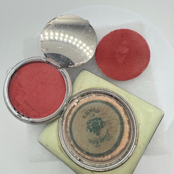 Evans antique Art Deco 1930s mint green black enamel rouge powder makeup compact - Picture 3 of 10